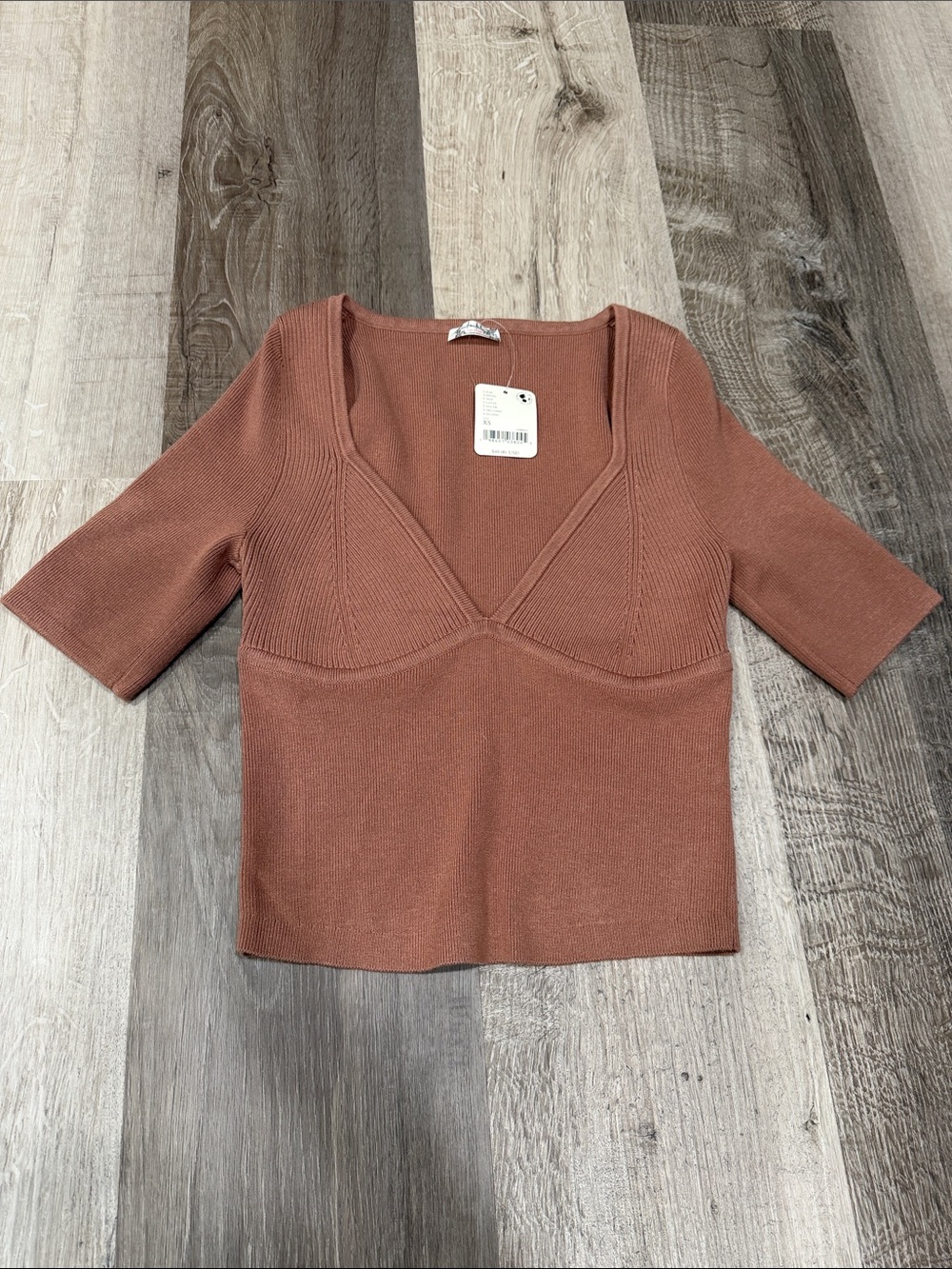 Women's Rust Ribbed V-Neck Knit Top - Free People